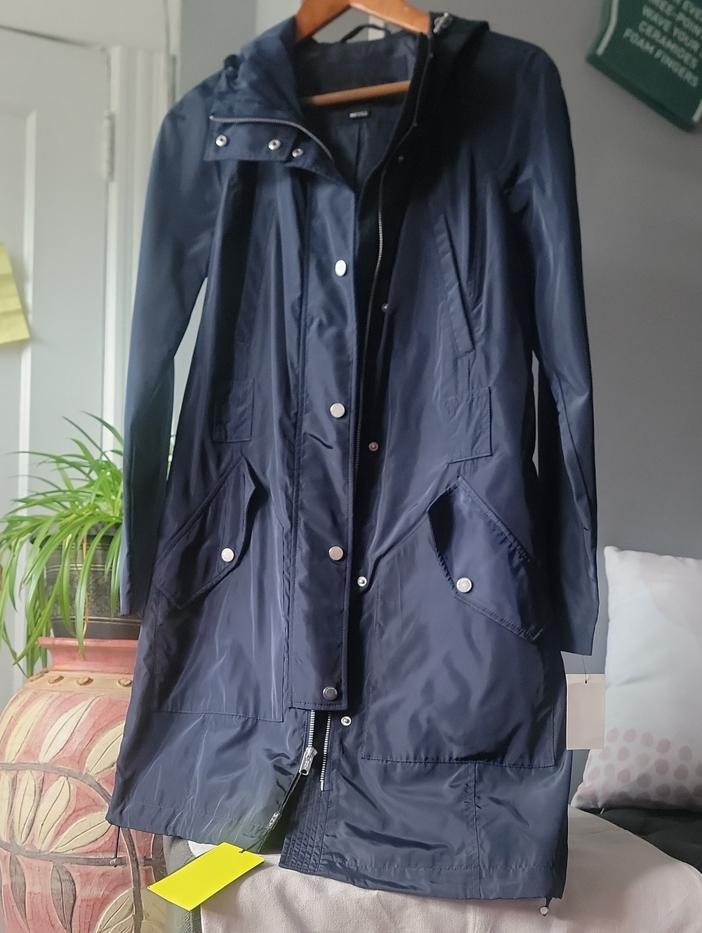 🍂Andrew Marc Marc New York Navy Blue Hooded Trench Jacket NWT XS